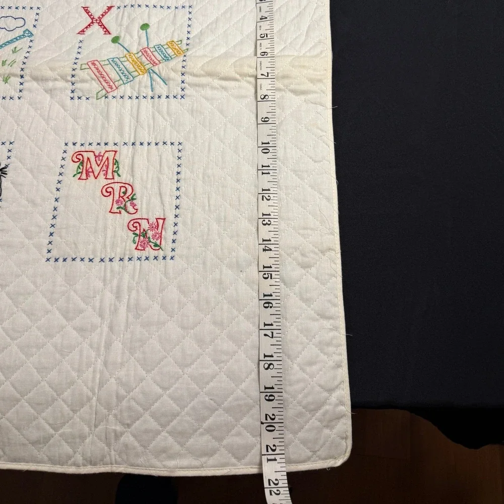 Vintage‎ Bucilla Alphabet Quilted Crib Cover and Bibs Set Hand Embroidered 70s